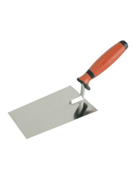 MISTRIE INOX TRAPEZOIDALA CU MANER GUMAT 140X110X90MM